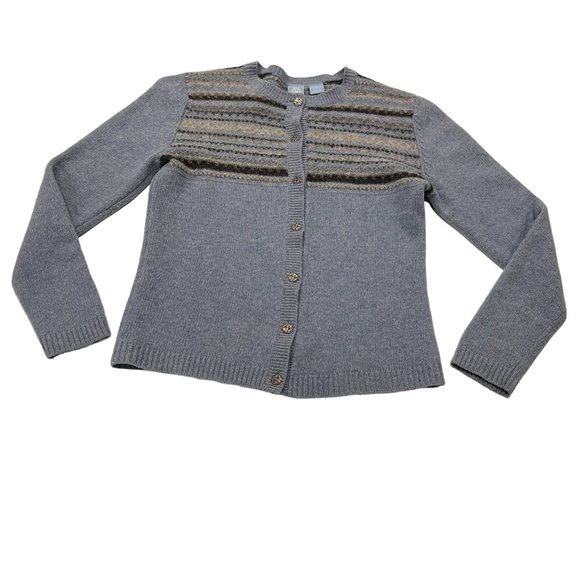 Frost Sweaters - Frost Women's Vintage Wool Button Front Cardigan, Silver Buttons, Blue Gray, S